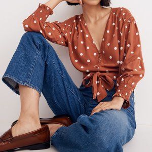 [NWOT] Madewell Tie-Front Top in Dot Women Size 12